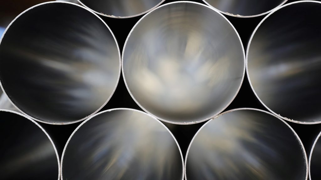 Stainless steel tubes are stored ready to be made into exhausts at the Eminox factory, during a post-Budget visit by Britain's Chancellor of the Exchequer Philip Hammond, in Gainsborough,