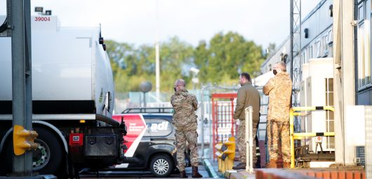 Members of the military look on at Buncefield Oil Depot in Hemel Hempstead