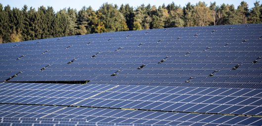 A solar power plant with photovoltaic systems is seen near Mainburg