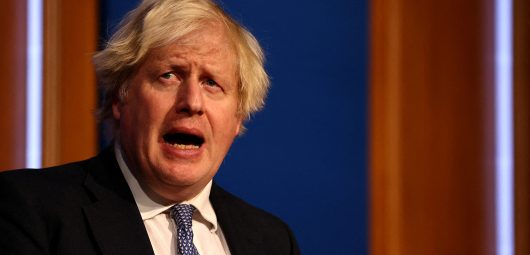 British Prime Minister Boris Johnson holds a news conference, in London